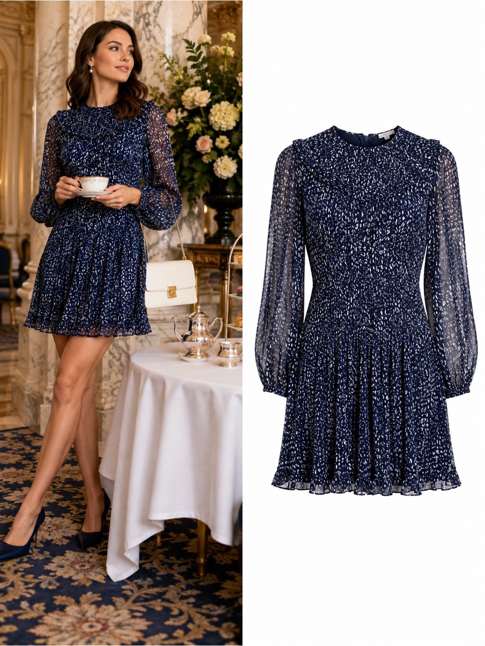 Shoshanna Hallie Mini Dress Size 2 Navy Ink Multi Chiffon Cocktail Wedding Guest